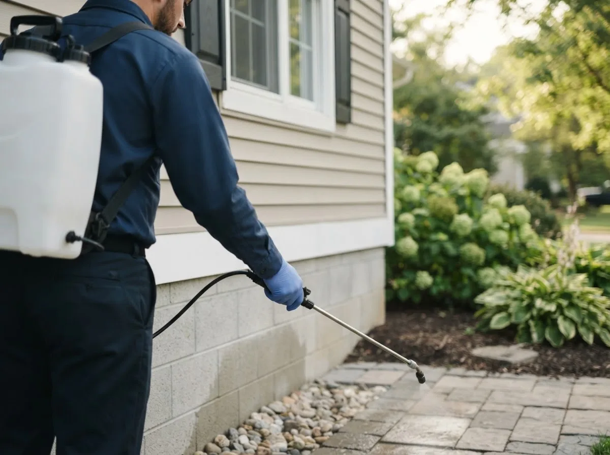 Pest control technician inspecting a home in Fulton, OH